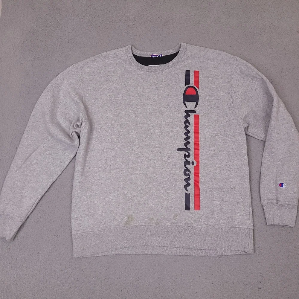 Champion Sweatshirt‎ Mens XL Gray Vertical Script Logo Crewneck Pullover